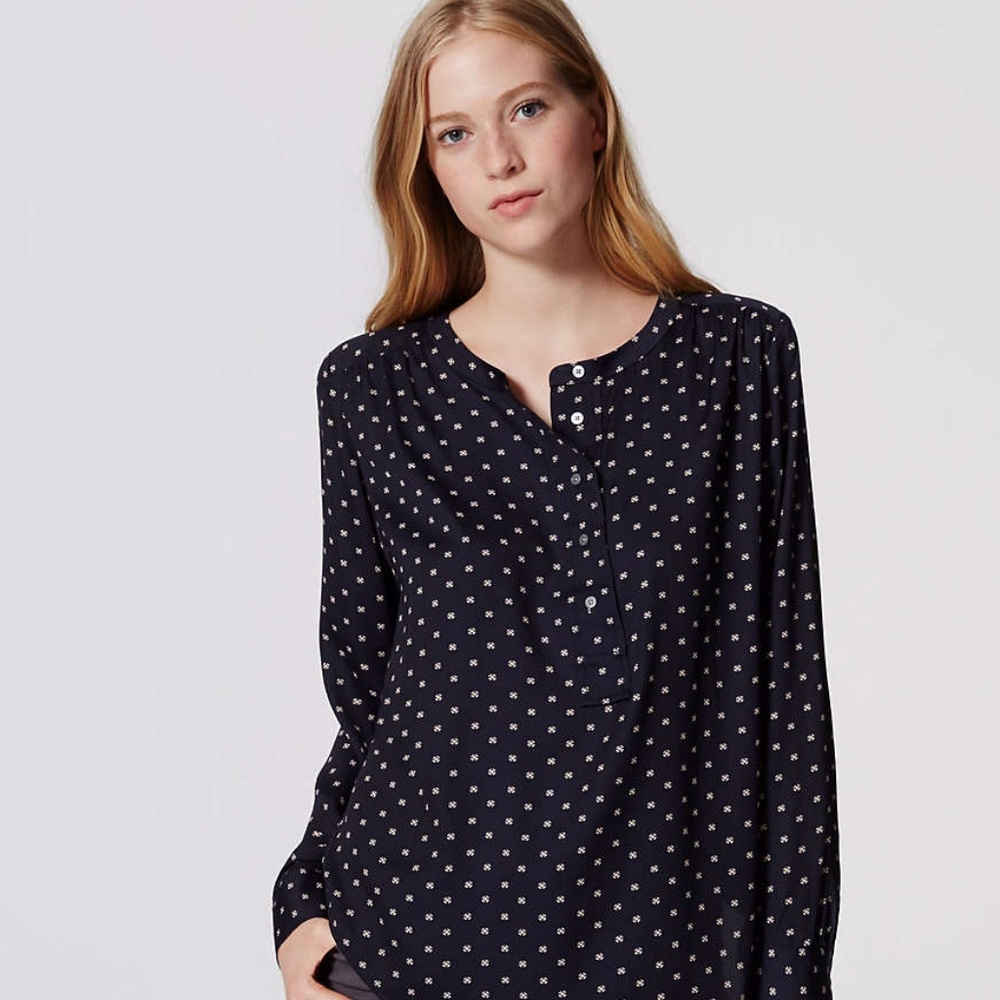 Ann Taylor Loft Geo Modern Henley Blouse